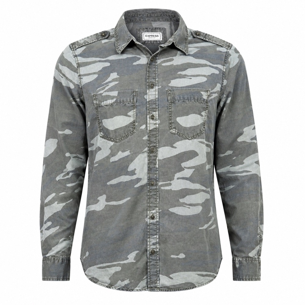 Express Boyfriend Camo Shirt Small Roll Tab Utility shacket‎ gorpcore Military